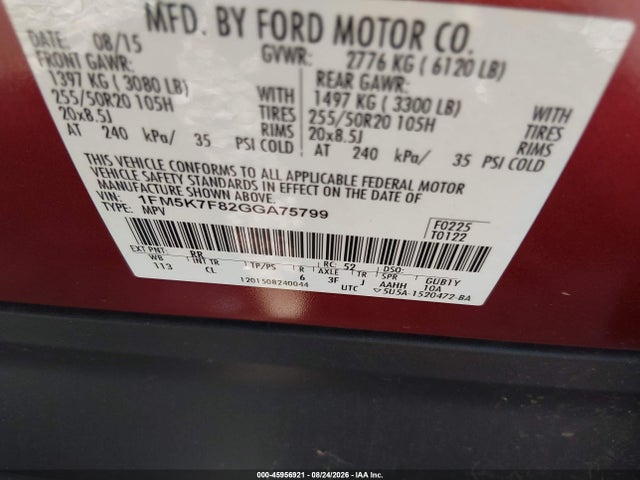 Ford Explorer Limited 2016 1FM5K7F82GGA75799 Image 9
