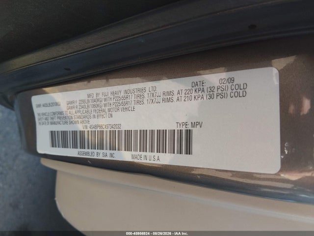 Продажа на аукционе авто 2009 Subaru Outback 2.5i Limited, vin: 4S4BP66CX97342032, номер лота: 45956924
