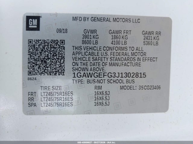 Chevrolet Express 2500 Ls 2018 1GAWGEFG3J1302815 Image 9