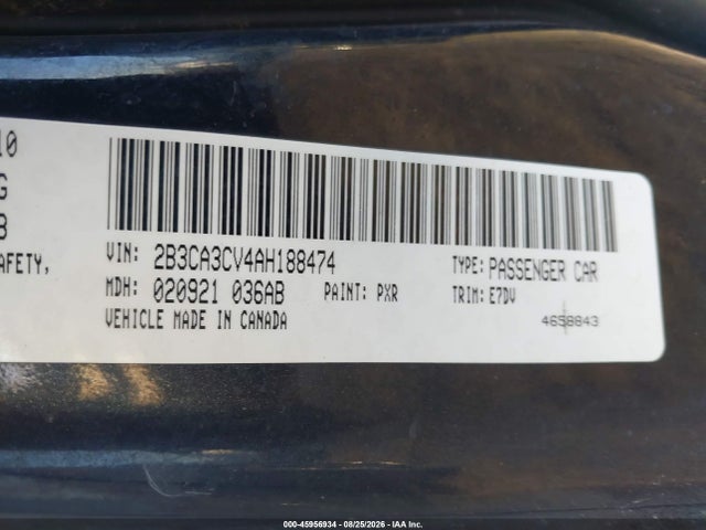 Aukcja sprzedaży 2010 Dodge Charger Sxt, vin: 2B3CA3CV4AH188474, numer aukcji: 45956934