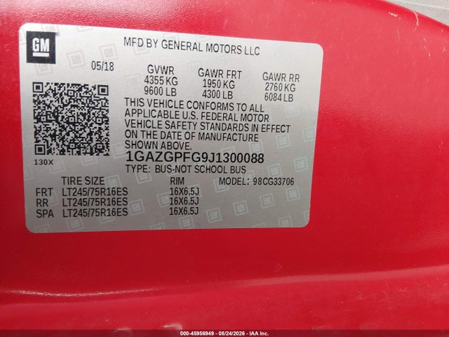 Продажа на аукционе авто 2018 Chevrolet Express 3500 Lt, vin: 1GAZGPFG9J1300088, номер лота: 45956949