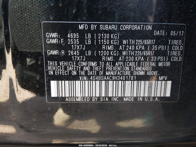 4S4BSAAC9H3401781 Subaru Outback 2.5i
