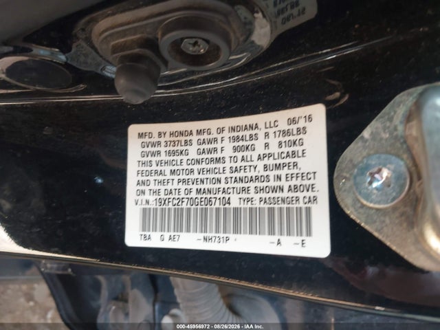 45956972 :رقم المزاد ، 19XFC2F70GE067104 vin ، 2016 Honda Civic Ex مزاد بيع