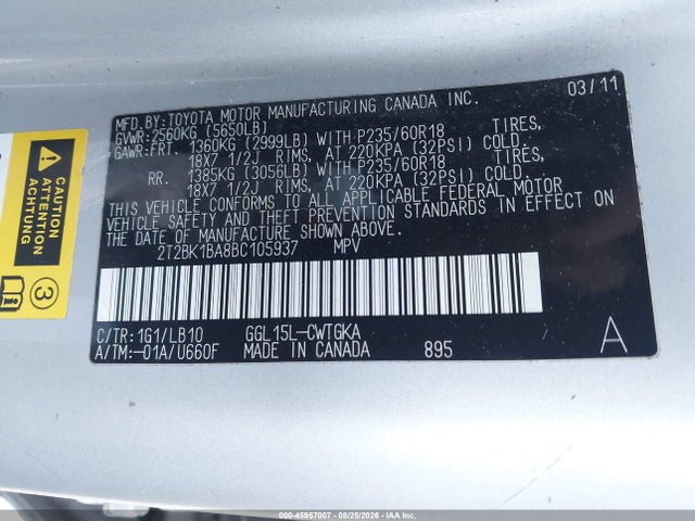 2011 Lexus Rx 350 მანქანა იყიდება აუქციონზე, vin: 2T2BK1BA8BC105937, აუქციონის ნომერი: 45957007