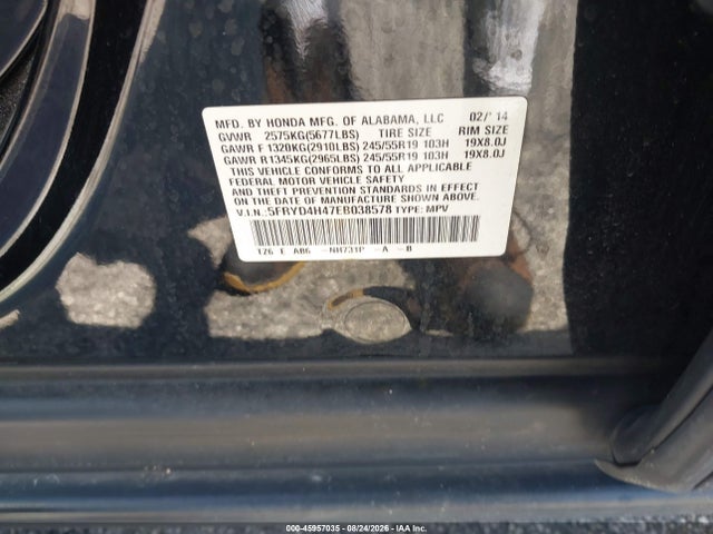 2014 Acura Mdx Technology Package მანქანა იყიდება აუქციონზე, vin: 5FRYD4H47EB038578, აუქციონის ნომერი: 45957035