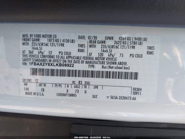 Ford Transit-350 Passenger Van Xl 2020 1FBAX2Y8XLKB08922 Image 9