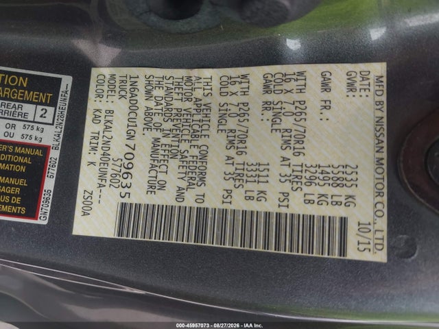 Nissan Frontier Sv 2016 1N6AD0CU1GN709635 Image 9