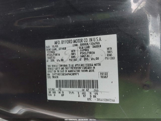 Продажа на аукционе авто 2004 Ford Ranger Xlt, vin: 1FTYR15E54PA38971, номер лота: 45957078