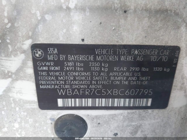 Продажа на аукционе авто 2011 Bmw 535i, vin: WBAFR7C5XBC607795, номер лота: 45957088
