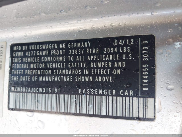 Aukcja sprzedaży 2012 Volkswagen Golf 2.5l 2-door, vin: WVWBB7AJ0CW315191, numer aukcji: 45957089