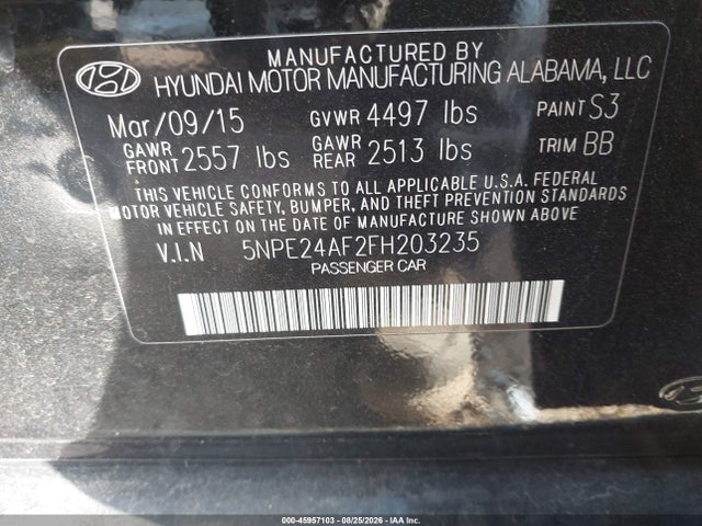 Продажа на аукционе авто 2015 Hyundai Sonata Se, vin: 5NPE24AF2FH203235, номер лота: 45957103