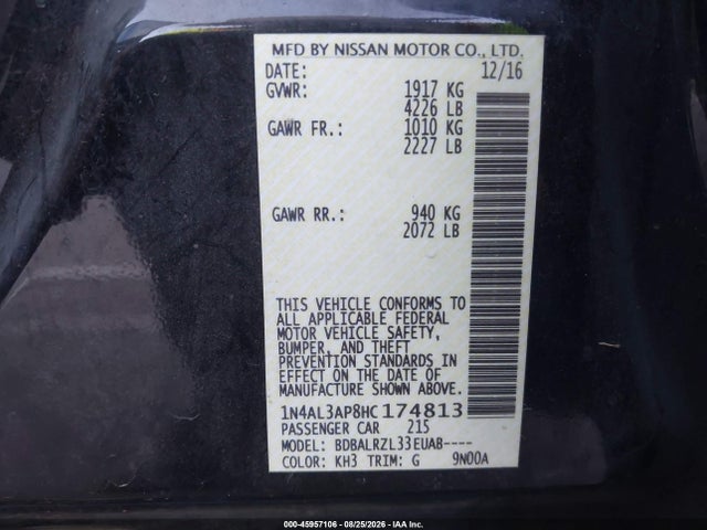 Nissan Altima 2.5 Sl 2017 1N4AL3AP8HC174813 Image 9