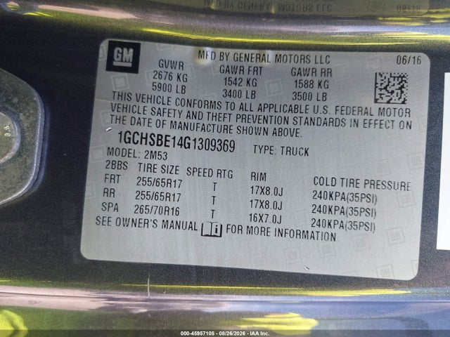 Chevrolet Colorado 2016 1GCHSBE14G1309369 Image 9