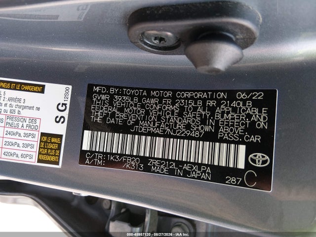 2022 Toyota Corolla Le მანქანა იყიდება აუქციონზე, vin: JTDEPMAE7NJ229487, აუქციონის ნომერი: 45957120
