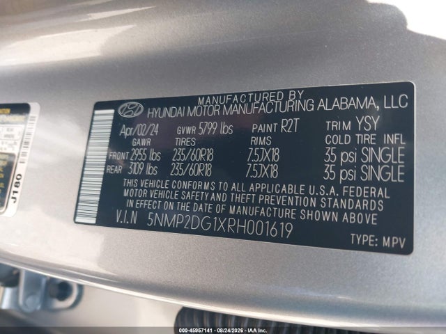 5NMP2DG1XRH001619 Hyundai Santa Fe Hybrid Sel