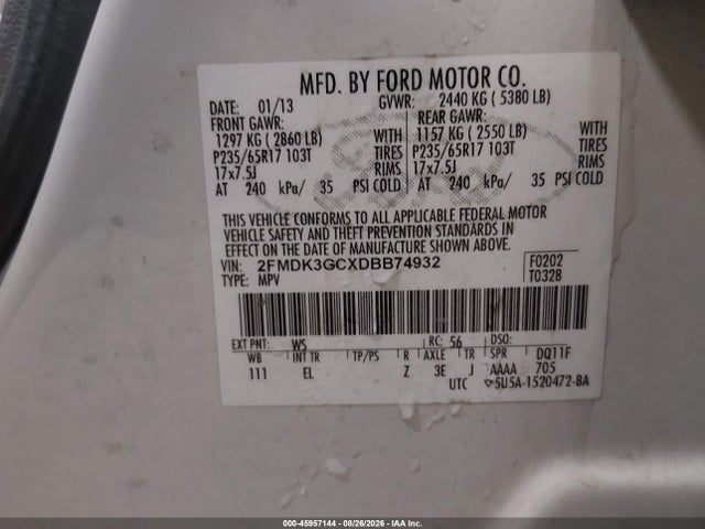 Продажа на аукционе авто 2013 Ford Edge Se, vin: 2FMDK3GCXDBB74932, номер лота: 45957144