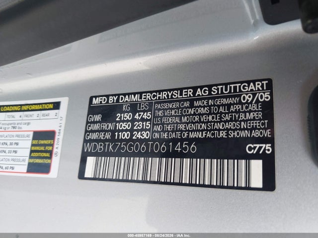 Продажа на аукционе авто 2006 Mercedes-benz Clk 500, vin: WDBTK75G06T061456, номер лота: 45957169