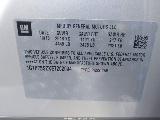 Aukcja sprzedaży 2014 Chevrolet Cruze Diesel, vin: 1G1P75SZXE7202094, numer aukcji: 45957222