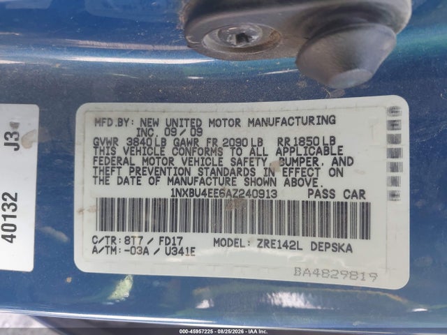 Aukcja sprzedaży 2010 Toyota Corolla S, vin: 1NXBU4EE6AZ240913, numer aukcji: 45957225