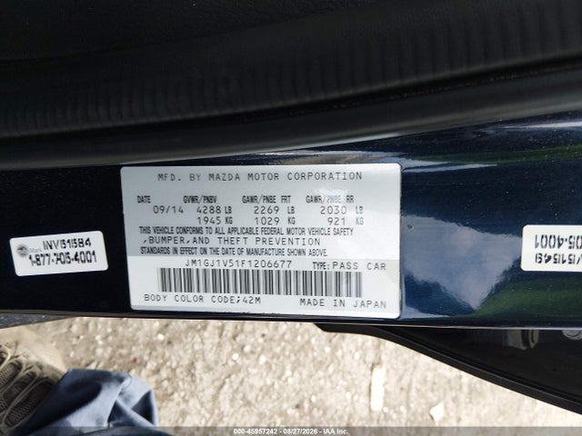 45957242 :رقم المزاد ، JM1GJ1V51F1206677 vin ، 2015 Mazda Mazda6 I Touring مزاد بيع
