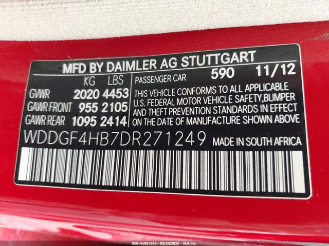 Aukcja sprzedaży 2013 Mercedes-benz C 250 Sport, vin: WDDGF4HB7DR271249, numer aukcji: 45957244