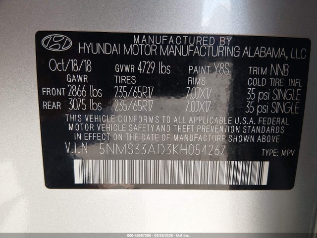 Hyundai Santa Fe Sel 2019 5NMS33AD3KH054267 Image 9