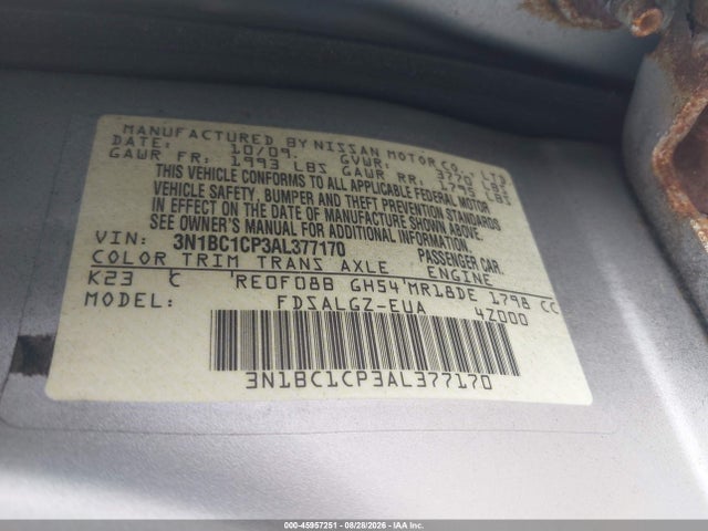 Продажа на аукционе авто 2010 Nissan Versa 1.8sl, vin: 3N1BC1CP3AL377170, номер лота: 45957251