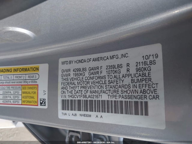 Honda Accord Ex-l 2020 1HGCV1F58LA021671 Image 9