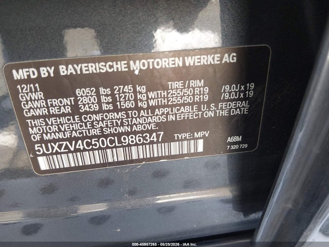45957265 :رقم المزاد ، 5UXZV4C50CL986347 vin ، 2012 Bmw X5 Xdrive35i/xdrive35i Premium/xdrive35i Sport Activity مزاد بيع