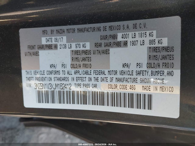 Продажа на аукционе авто 2018 Mazda Mazda3 Touring, vin: 3MZBN1V3XJM162412, номер лота: 45957270