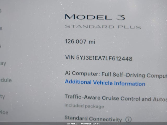5YJ3E1EA7LF612448 Tesla Model 3 Standard Range Plus Rear-wheel Drive/standard Range Rear-wheel Drive