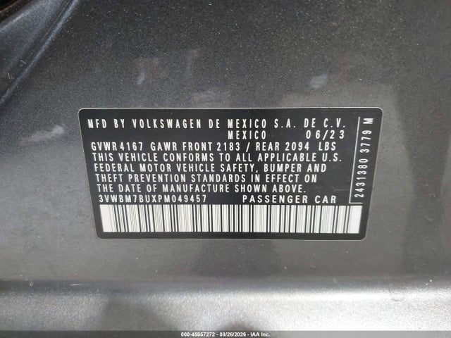 2023 Volkswagen Jetta 1.5t Sport მანქანა იყიდება აუქციონზე, vin: 3VWBM7BUXPM049457, აუქციონის ნომერი: 45957272