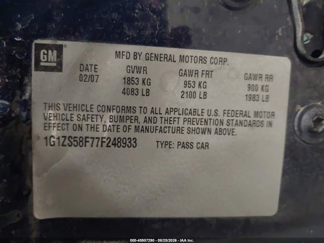 2007 Chevrolet Malibu Ls მანქანა იყიდება აუქციონზე, vin: 1G1ZS58F77F248933, აუქციონის ნომერი: 45957290