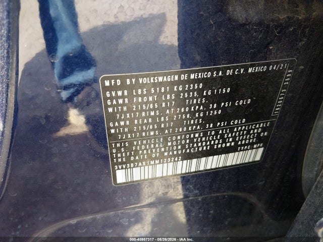2021 Volkswagen Tiguan 2.0t Se/2.0t Se R-line Black/2.0t Sel მანქანა იყიდება აუქციონზე, vin: 3VV3B7AX1MM123242, აუქციონის ნომერი: 45957317