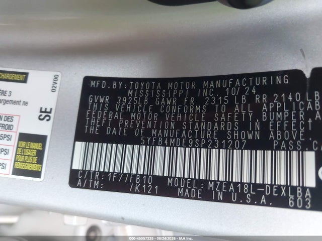 Toyota COROLLA LE 2025 5YFB4MDE9SP231207 Image 9