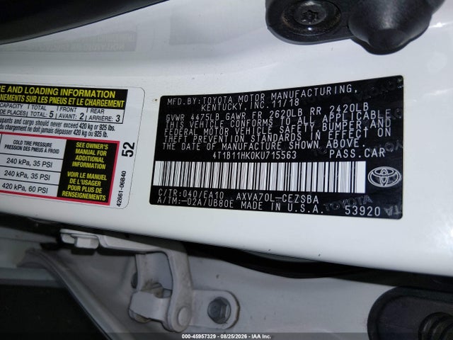 Toyota CAMRY SE 2019 4T1B11HK0KU715563 Image 9