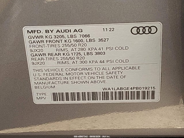 Продаж на аукціоні авто 2023 Audi E-tron Premium Plus Quattro, vin: WA1LABGE4PB019215, номер лоту: 45957342