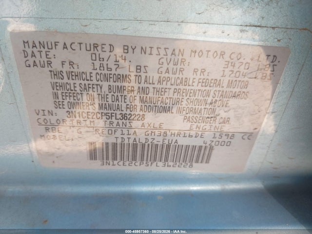 Aukcja sprzedaży 2015 Nissan Versa Note Sv, vin: 3N1CE2CP5FL362228, numer aukcji: 45957360