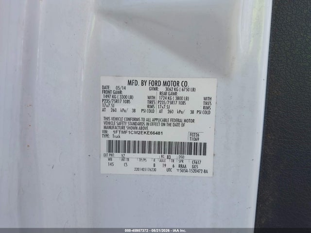 Ford F-150 Xl 2014 1FTMF1CM2EKE66481 Image 9