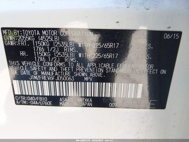 JTMZFREV6FJ050063 Toyota RAV4 LE