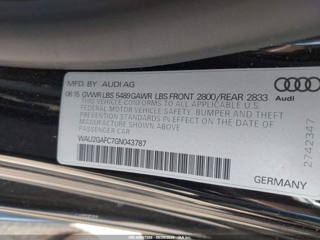 45957388 :رقم المزاد ، WAU2GAFC7GN043787 vin ، 2016 Audi A7 3.0 Prestige مزاد بيع