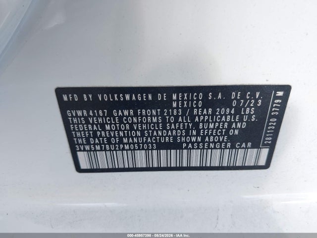 Aukcja sprzedaży 2023 Volkswagen Jetta 1.5t S, vin: 3VW5M7BU2PM057033, numer aukcji: 45957398