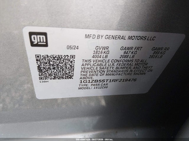 45957426 :رقم المزاد ، 1G1ZB5ST1RF219476 vin ، 2024 Chevrolet Malibu Fwd Ls مزاد بيع