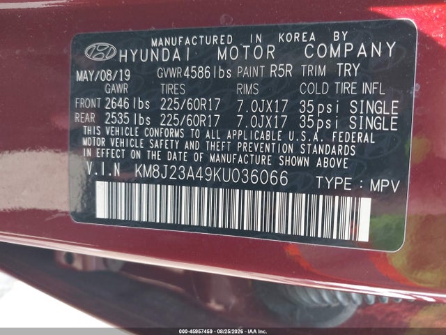 Hyundai TUCSON SE 2019 KM8J23A49KU036066 Image 9