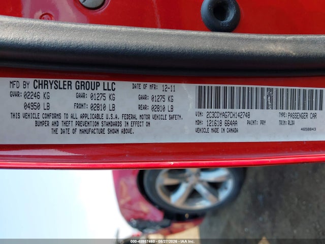 45957460 :رقم المزاد ، 2C3CDYAG7CH142748 vin ، 2012 Dodge Challenger Sxt مزاد بيع