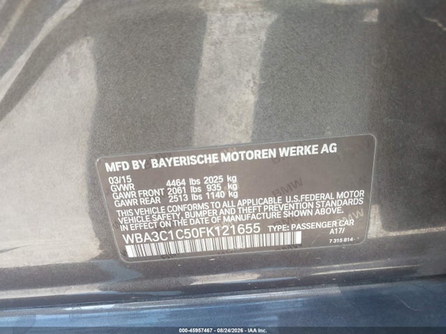 2015 Bmw 328i მანქანა იყიდება აუქციონზე, vin: WBA3C1C50FK121655, აუქციონის ნომერი: 45957467