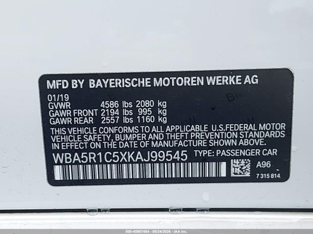 2019 Bmw 330i მანქანა იყიდება აუქციონზე, vin: WBA5R1C5XKAJ99545, აუქციონის ნომერი: 45957484