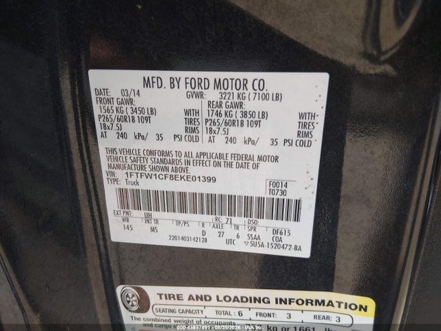 1FTFW1CF8EKE01399 Ford F-150 Xlt
