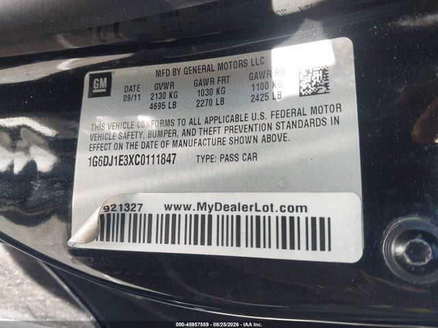 Продаж на аукціоні авто 2012 Cadillac Cts Performance, vin: 1G6DJ1E3XC0111847, номер лоту: 45957559