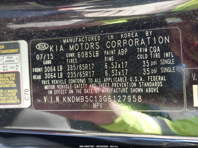 Продажа на аукционе авто 2016 Kia Sedona Lx, vin: KNDMB5C13G6127958, номер лота: 45957567